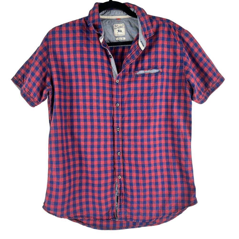Paul Kehl 1881 Mens Slim Fit Short Sleeve Button Down Shirt M Red Blue Gingham